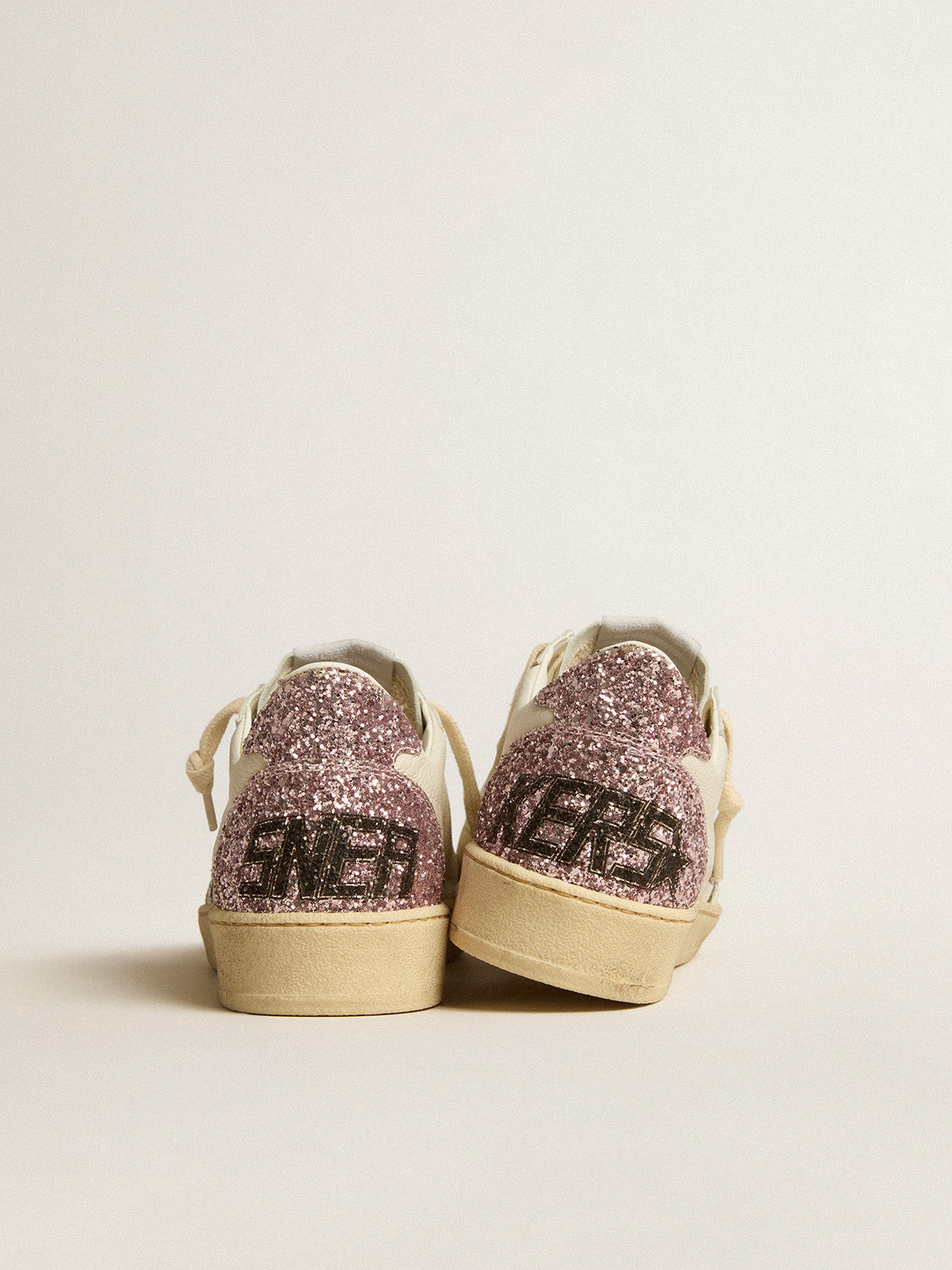 Ball Star with silver glitter star and pink glitter heel tab| Golden Goose