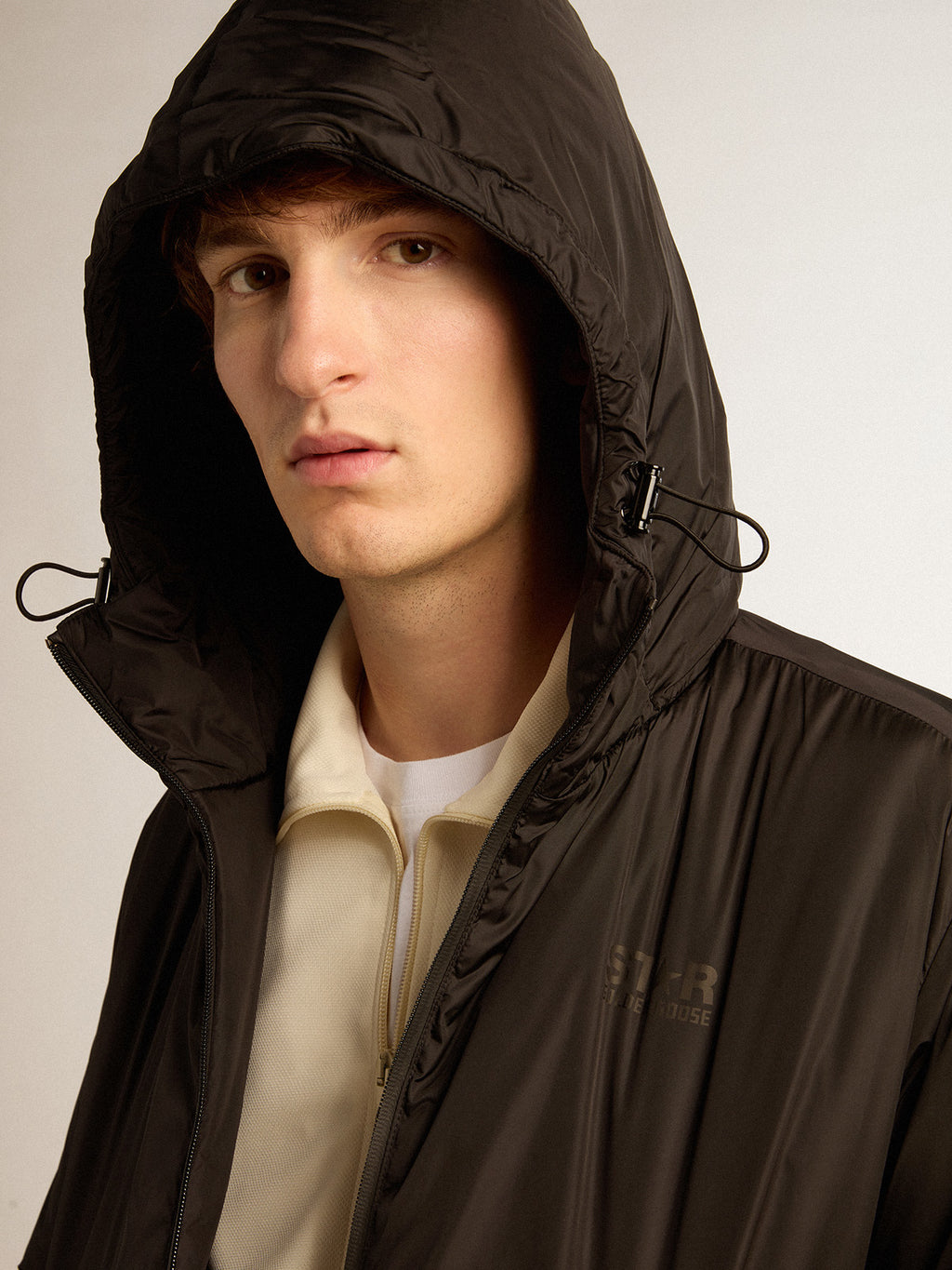 Men's black Star Collection ankle-length hooded padded jacket| Golden Goose