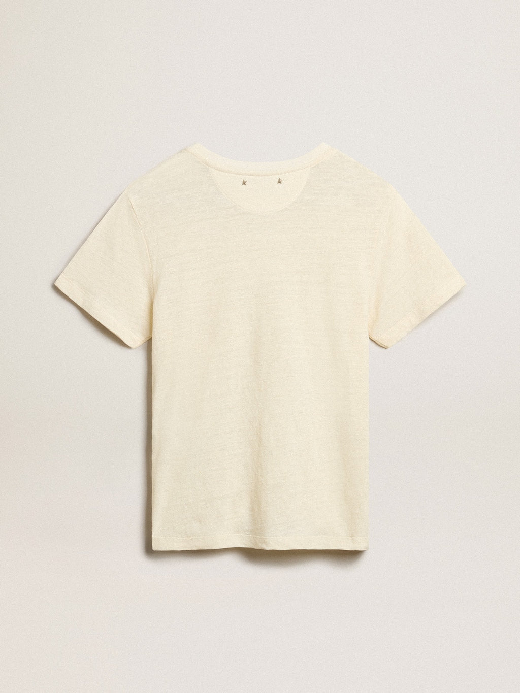 Women's cotton T-shirt in aged white with embroidered pocket| Golden Goose