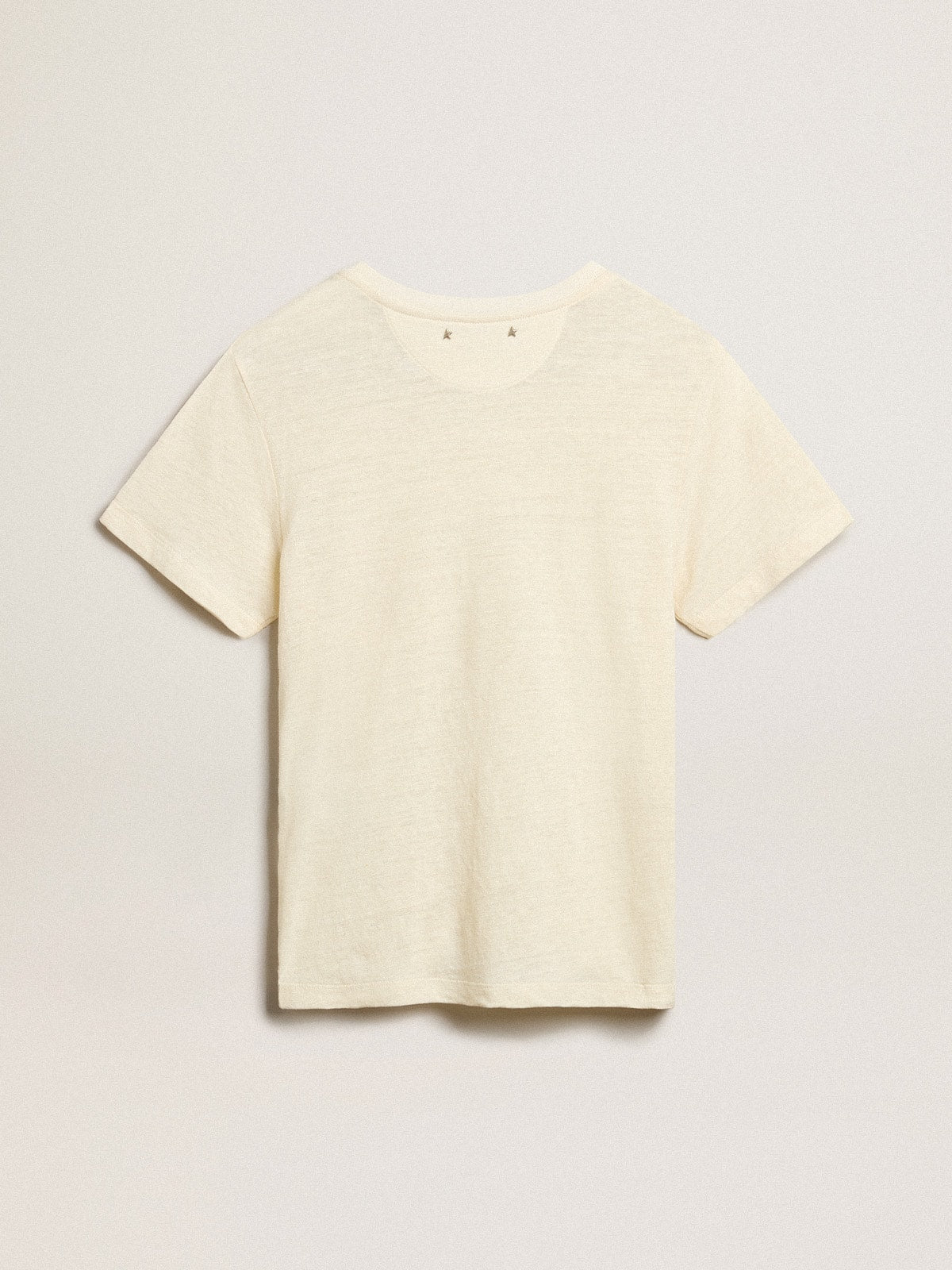 Women's cotton T-shirt in aged white with embroidered pocket| Golden Goose