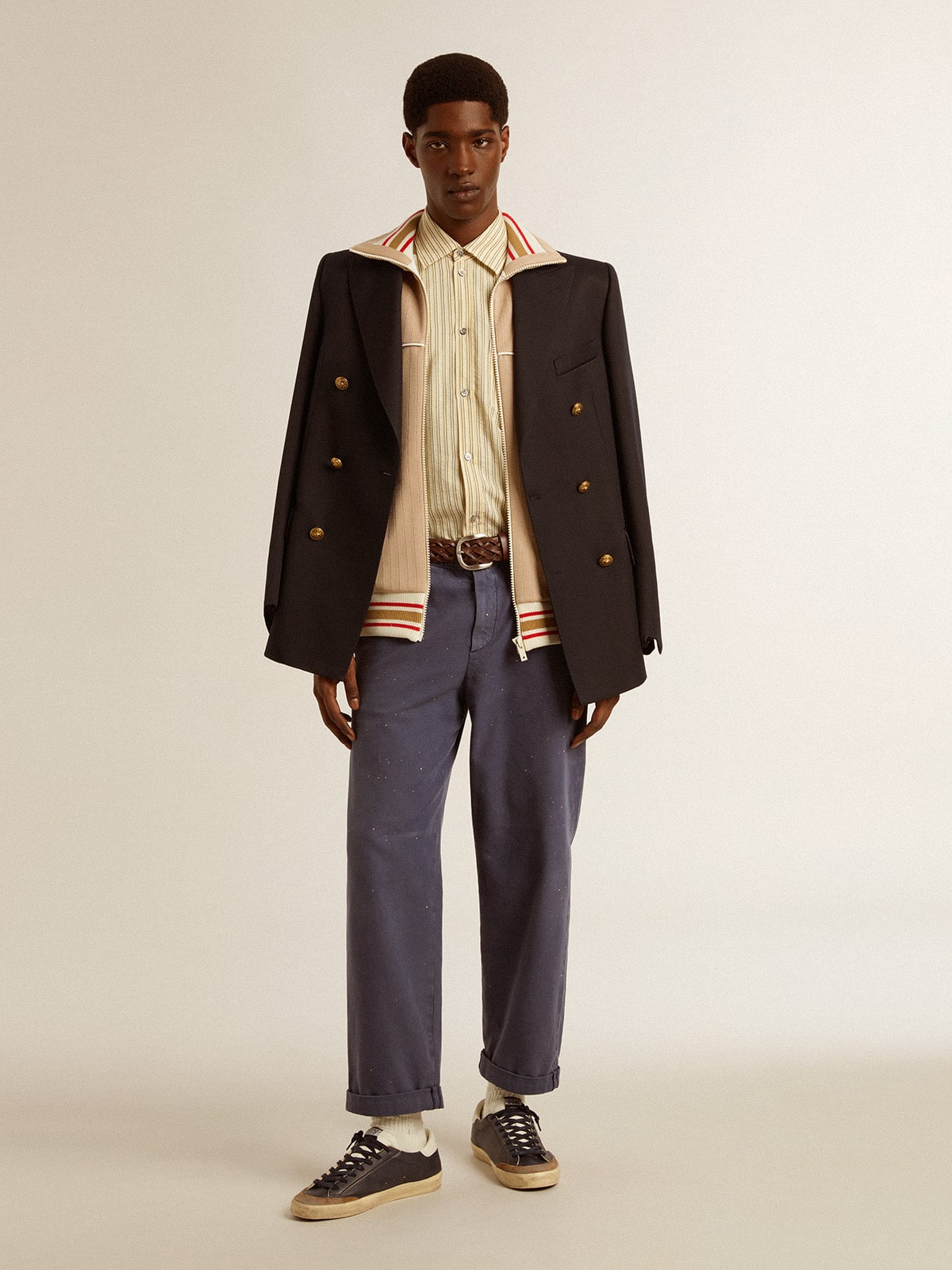 Men's chinos in blue with a lived-in effect| Golden Goose