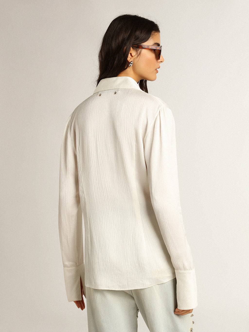 Parchment-colored slim-fit shirt| Golden Goose