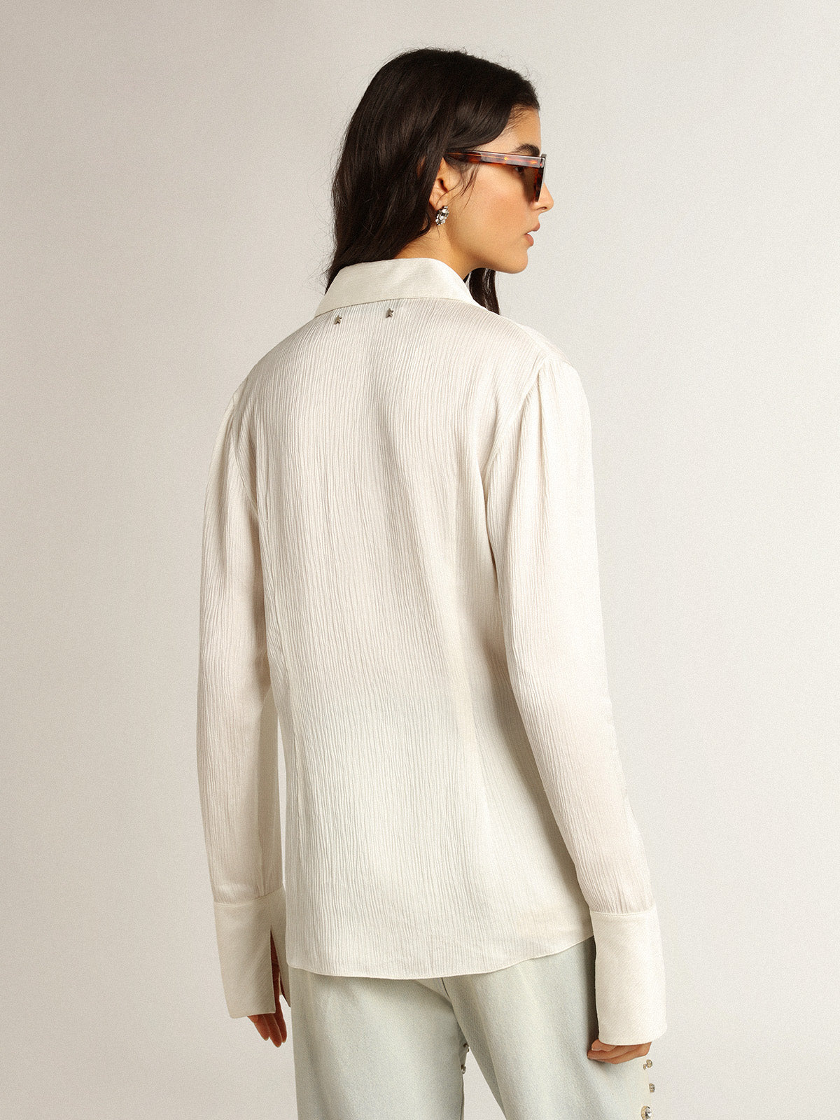 Parchment-colored slim-fit shirt| Golden Goose