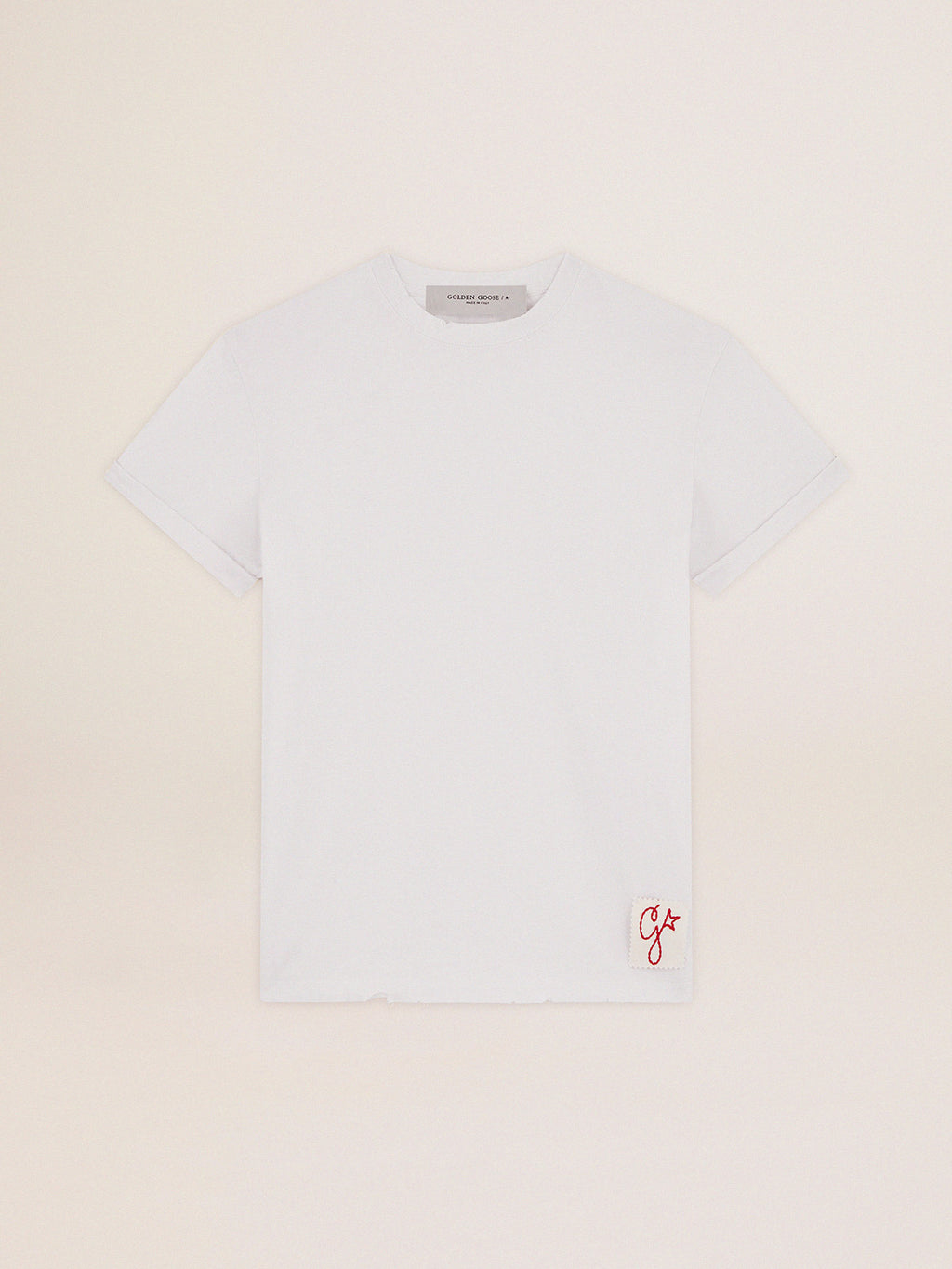 Women's white T-shirt with distressed treatment| Golden Goose