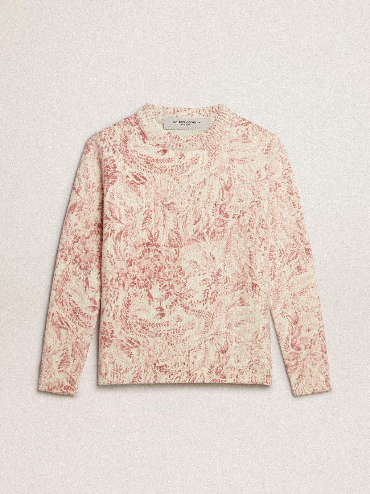 Women's round-neck sweater in wool with all-over toile de jouy pattern| Golden Goose