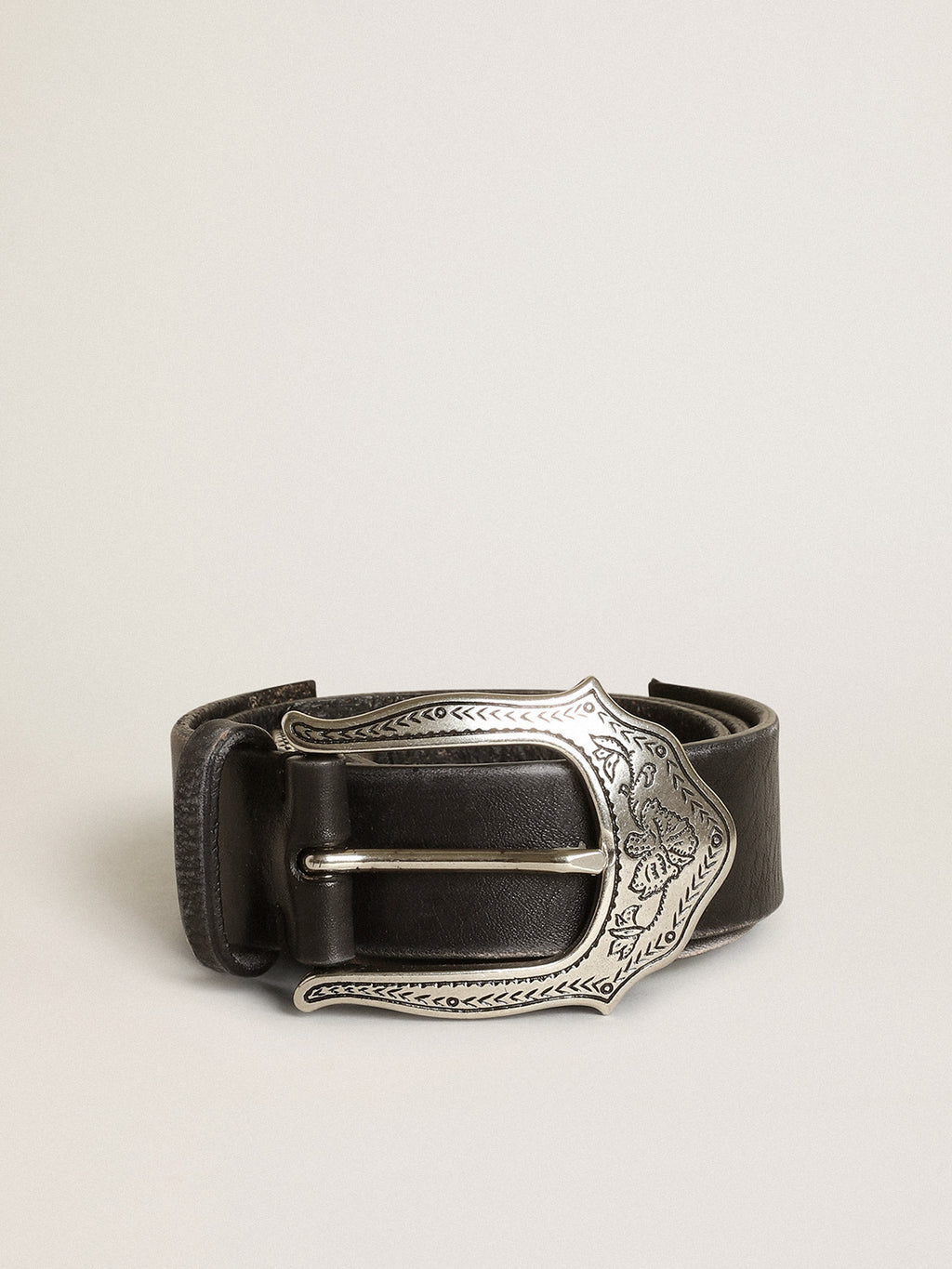 Women's belt in black leather with silver decorations| Golden Goose