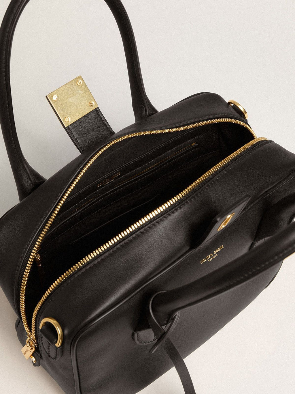 Vita Bag in smooth black leather with gold details| Golden Goose