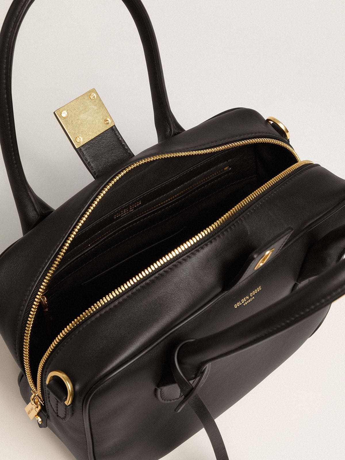 Vita Bag in smooth black leather with gold details| Golden Goose
