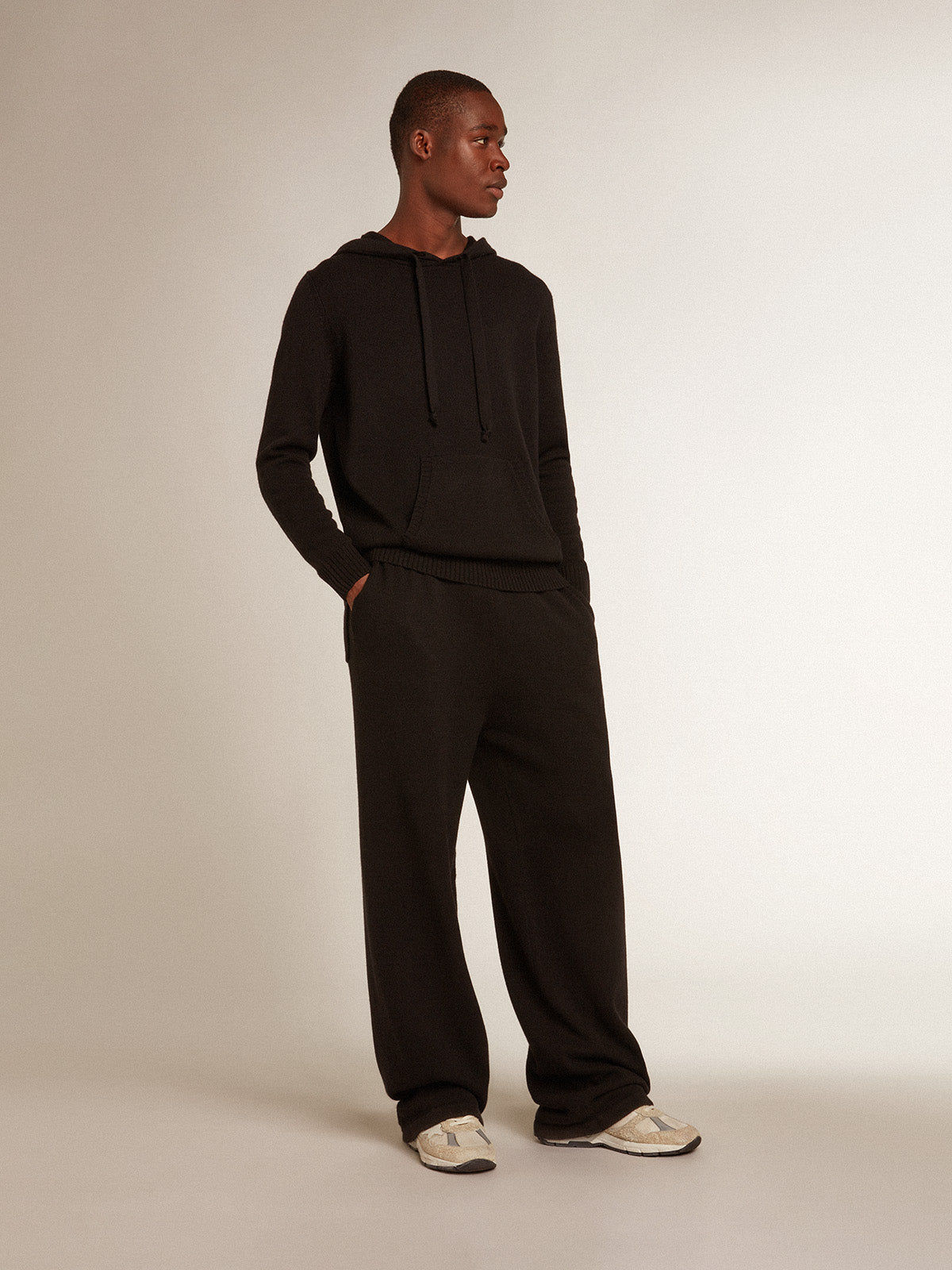 Men's black cashmere blend sweatshirt with hood| Golden Goose