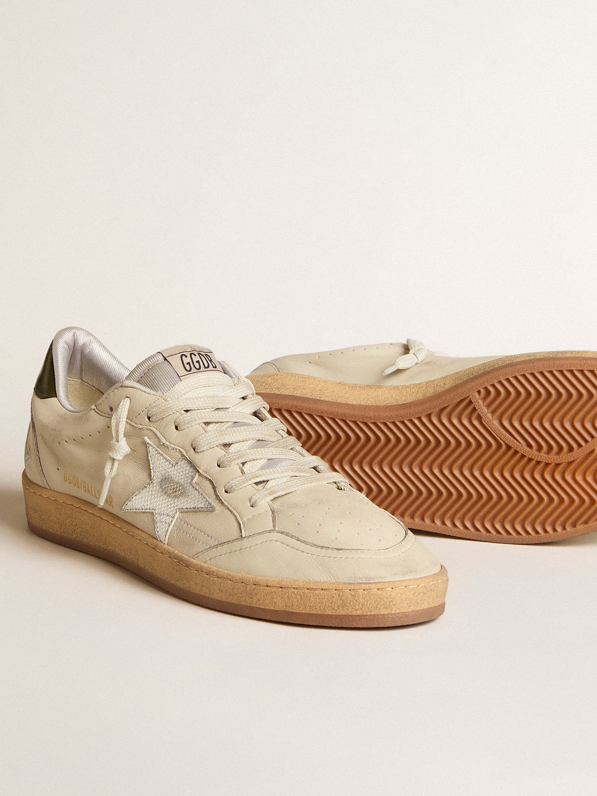 Men's Ball Star with silver leather star and green leather heel tab| Golden Goose