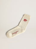 Heritage white socks with frayed edges and CNY logo| Golden Goose