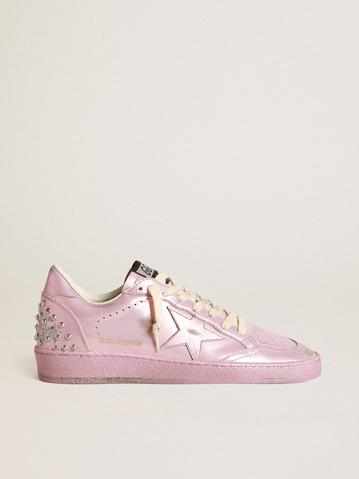 Women's Ball Star LAB in pink laminated leather with studs| Golden Goose