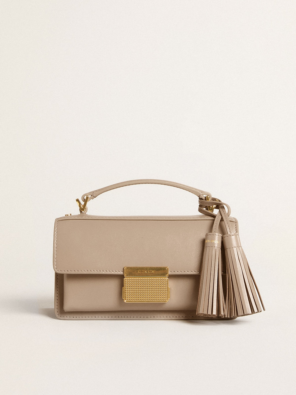 Small Venezia Bag in beige boarded leather with gold details| Golden Goose