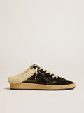 Ball Star Sabots in black glitter with black star and shearling lining| Golden Goose