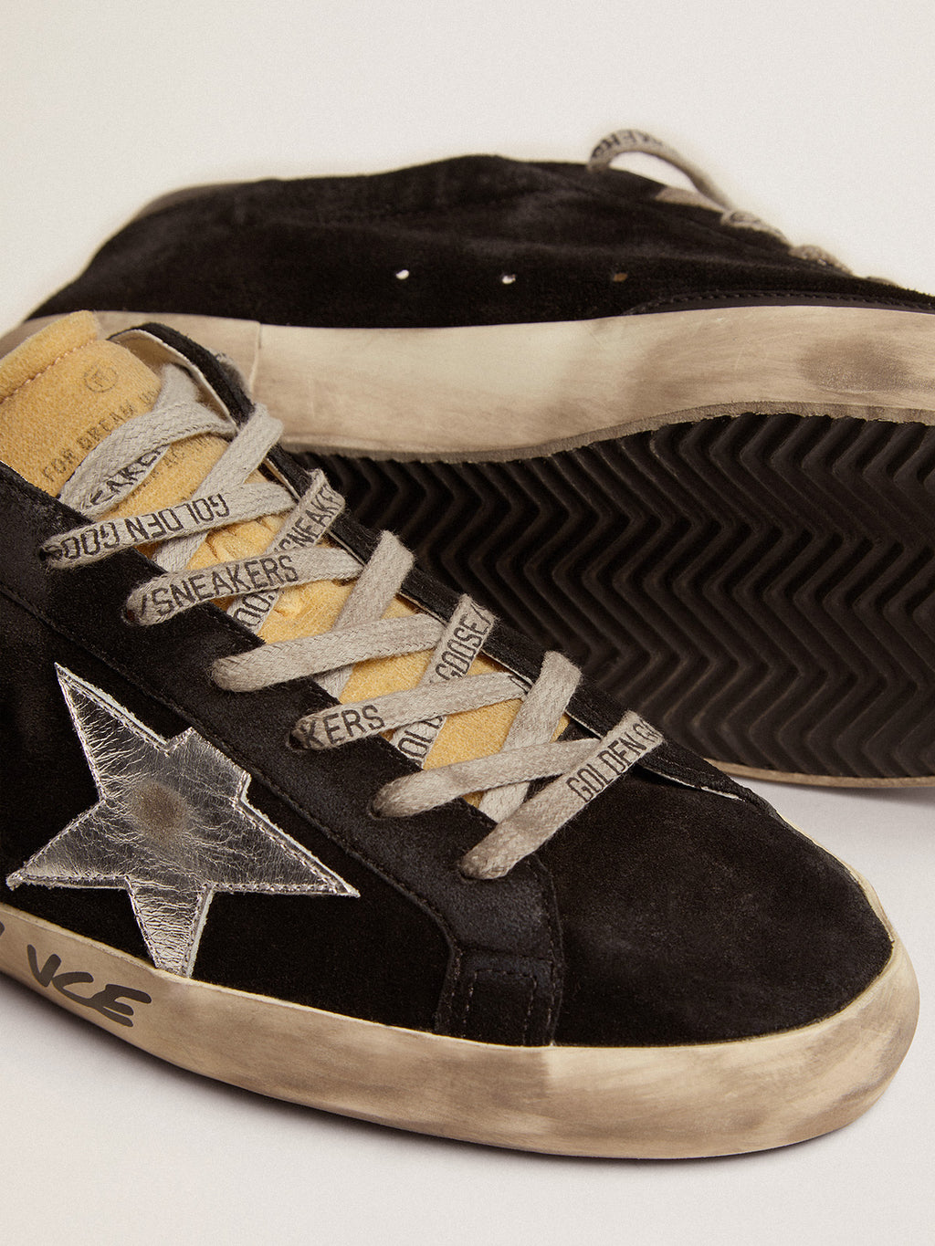 Men's Super-Star in black suede with silver laminated leather star| Golden Goose