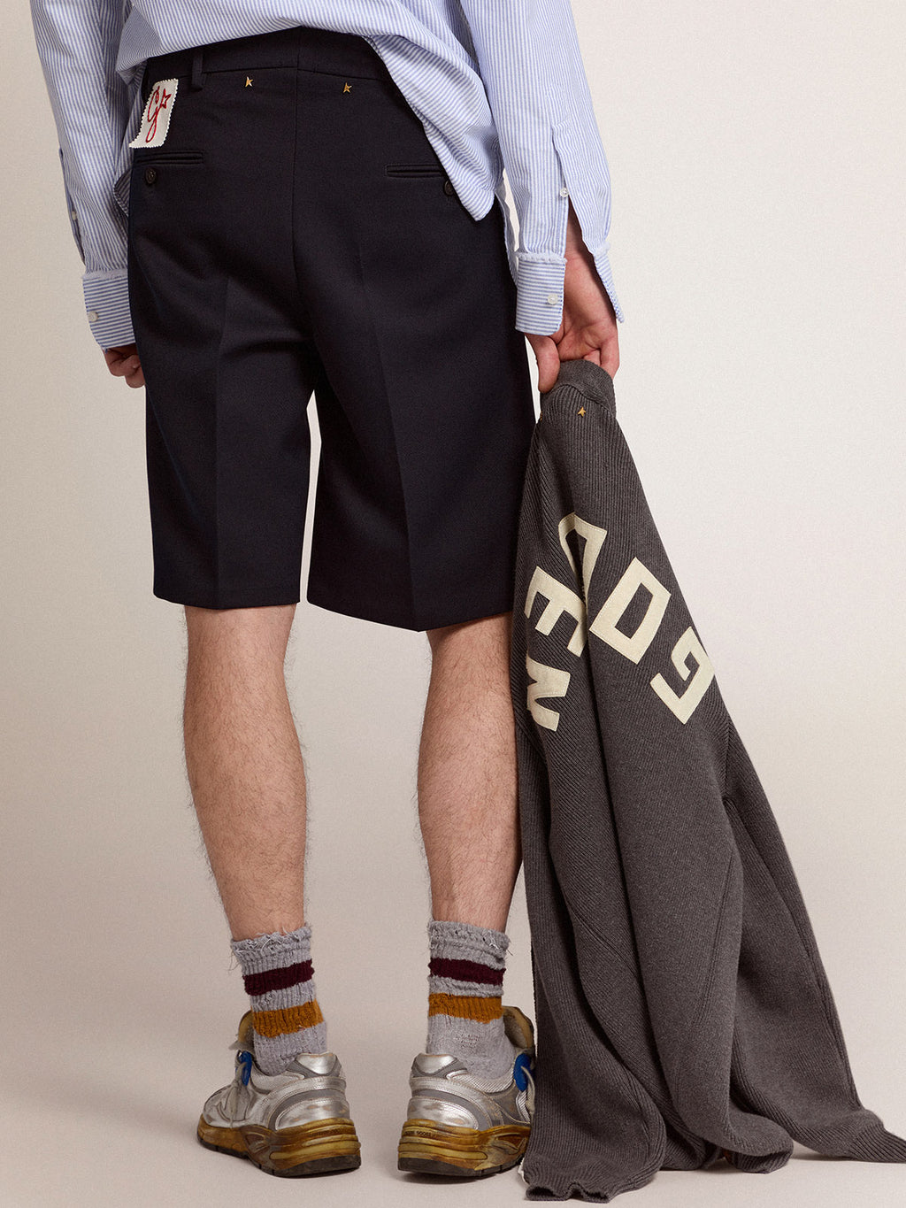 Men's bermuda shorts in dark blue wool| Golden Goose