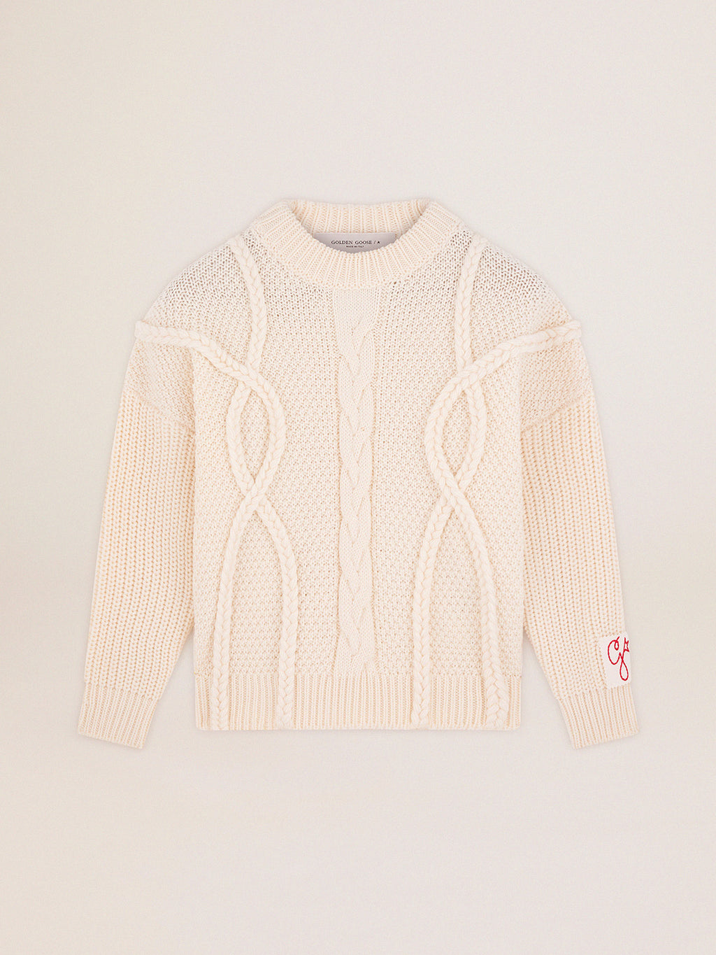 Women's crew-neck sweater in white wool| Golden Goose