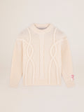 Women's crew-neck sweater in white wool| Golden Goose