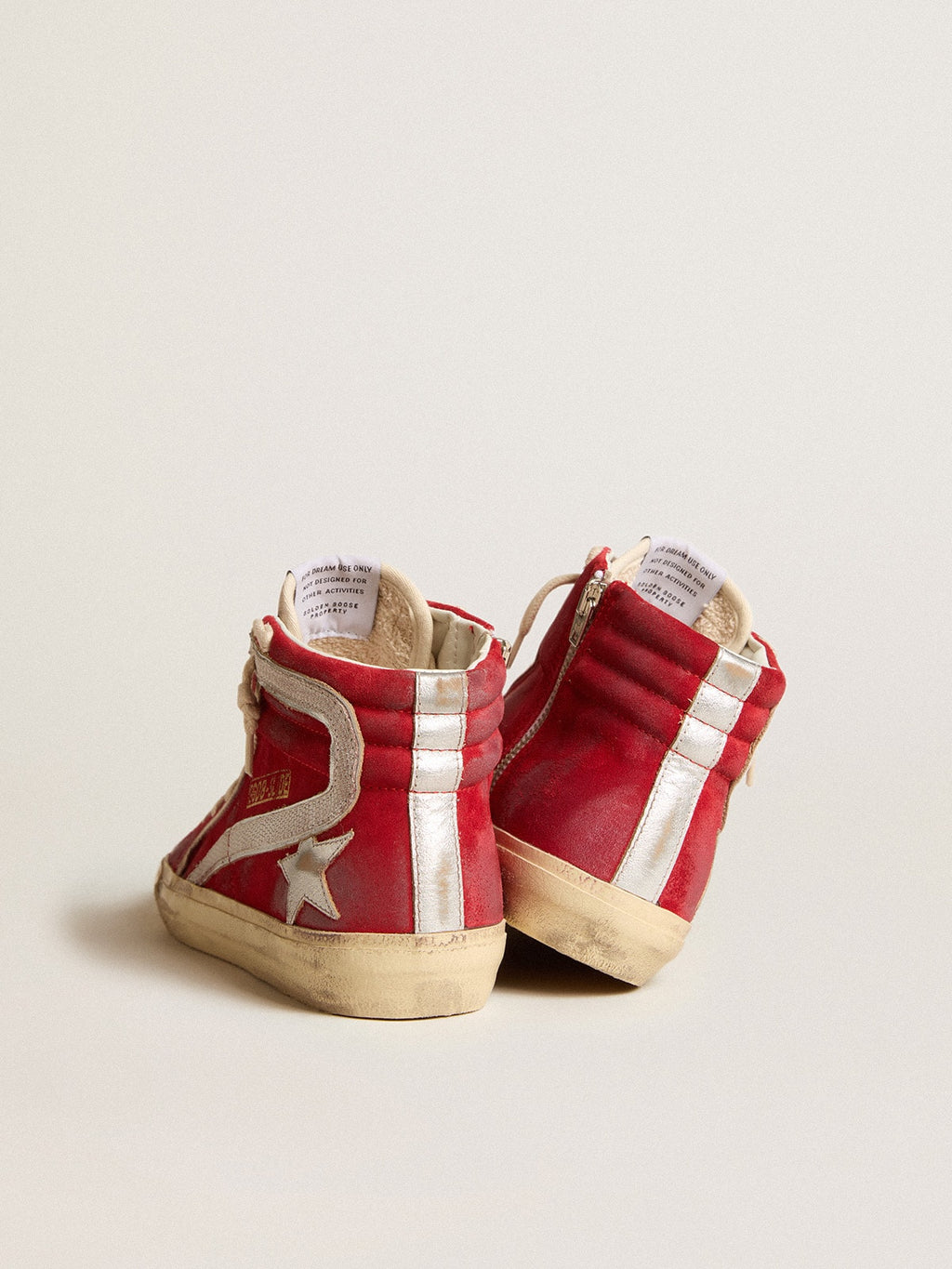 Slide in red suede with silver star and lizard print flash| Golden Goose