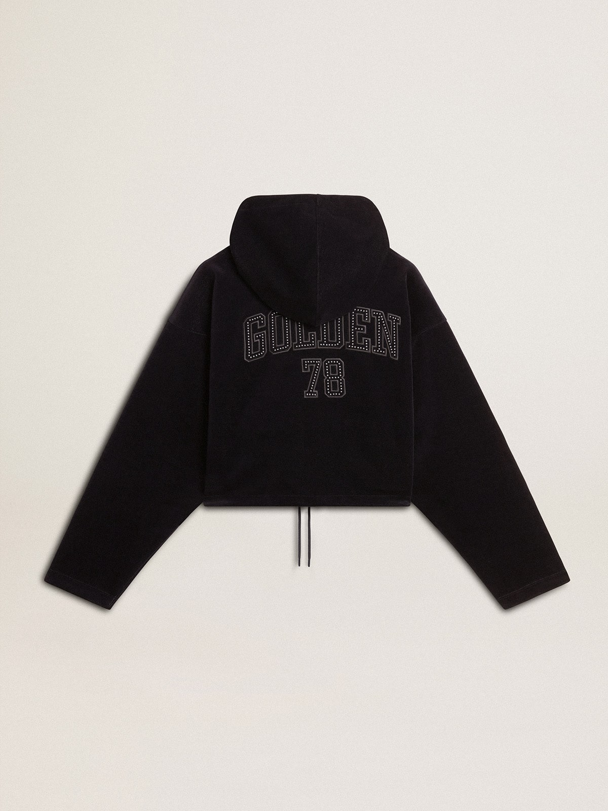 Women's black chenille sweatshirt with embroidery on the back| Golden Goose