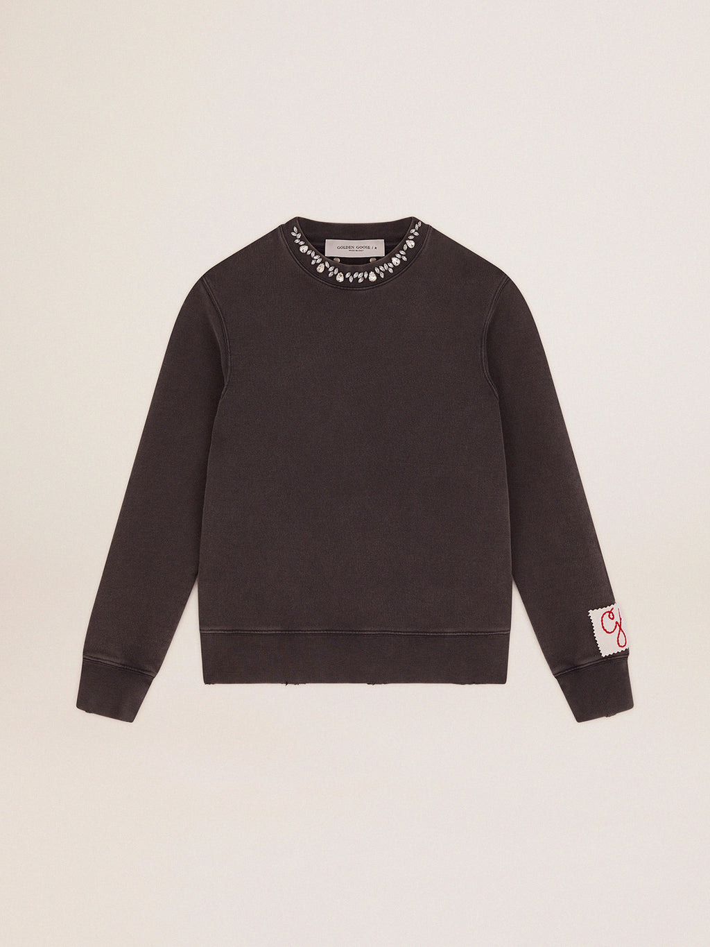 Women's anthracite gray sweatshirt with crystals| Golden Goose