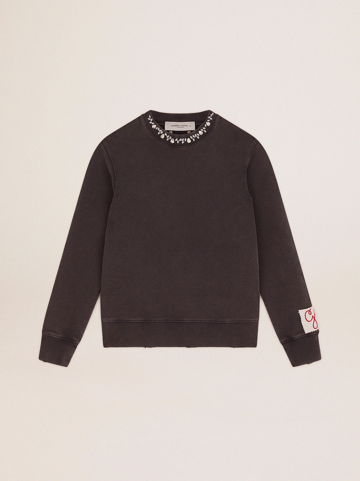 Women's anthracite gray sweatshirt with crystals| Golden Goose