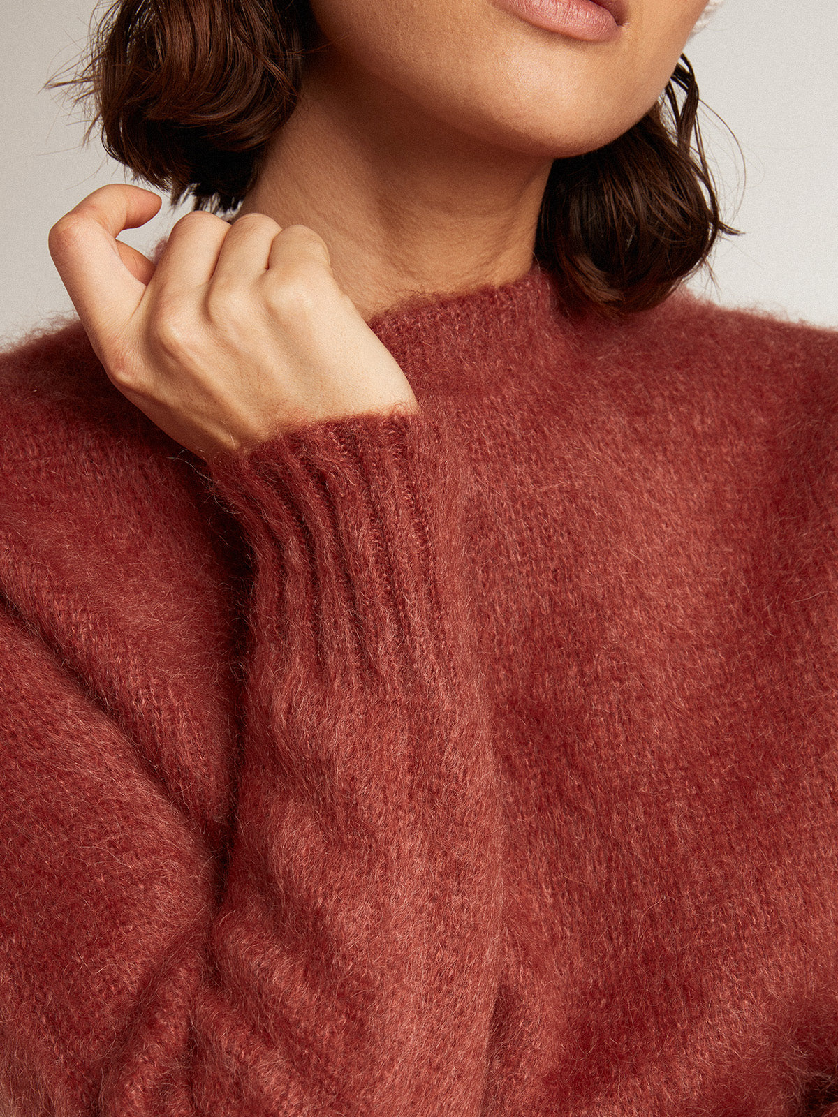 Dark lilac mohair cropped sweater| Golden Goose