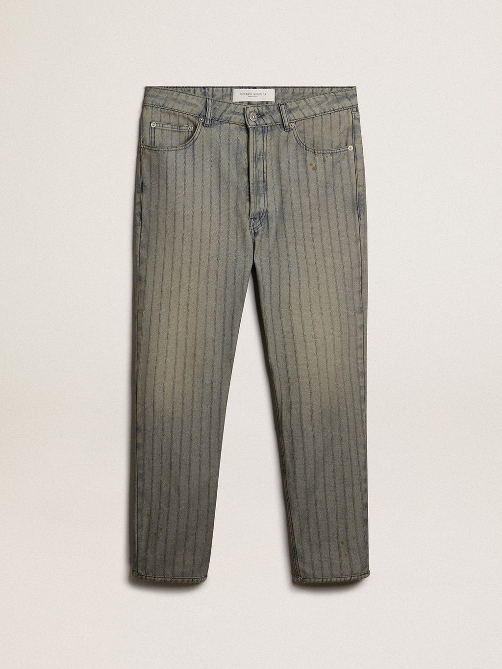 Men's gray pants in striped denim| Golden Goose