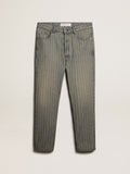 Men's gray pants in striped denim| Golden Goose