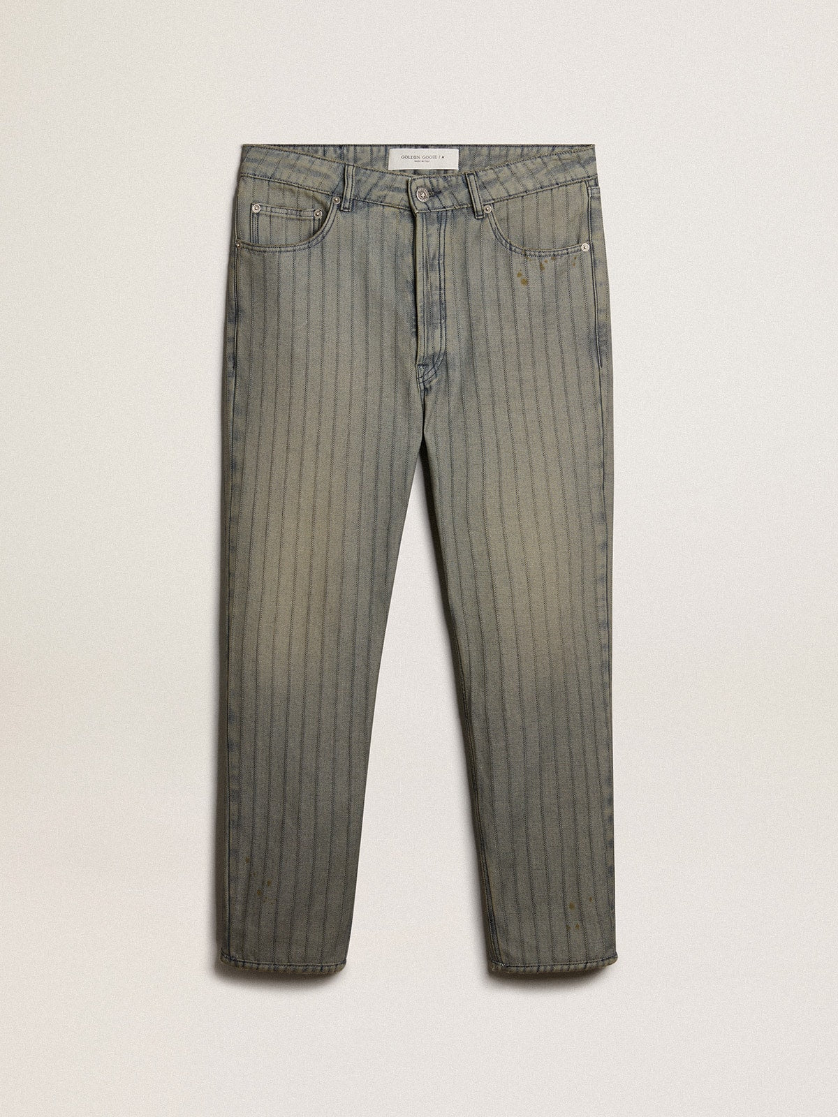 Men's gray pants in striped denim| Golden Goose