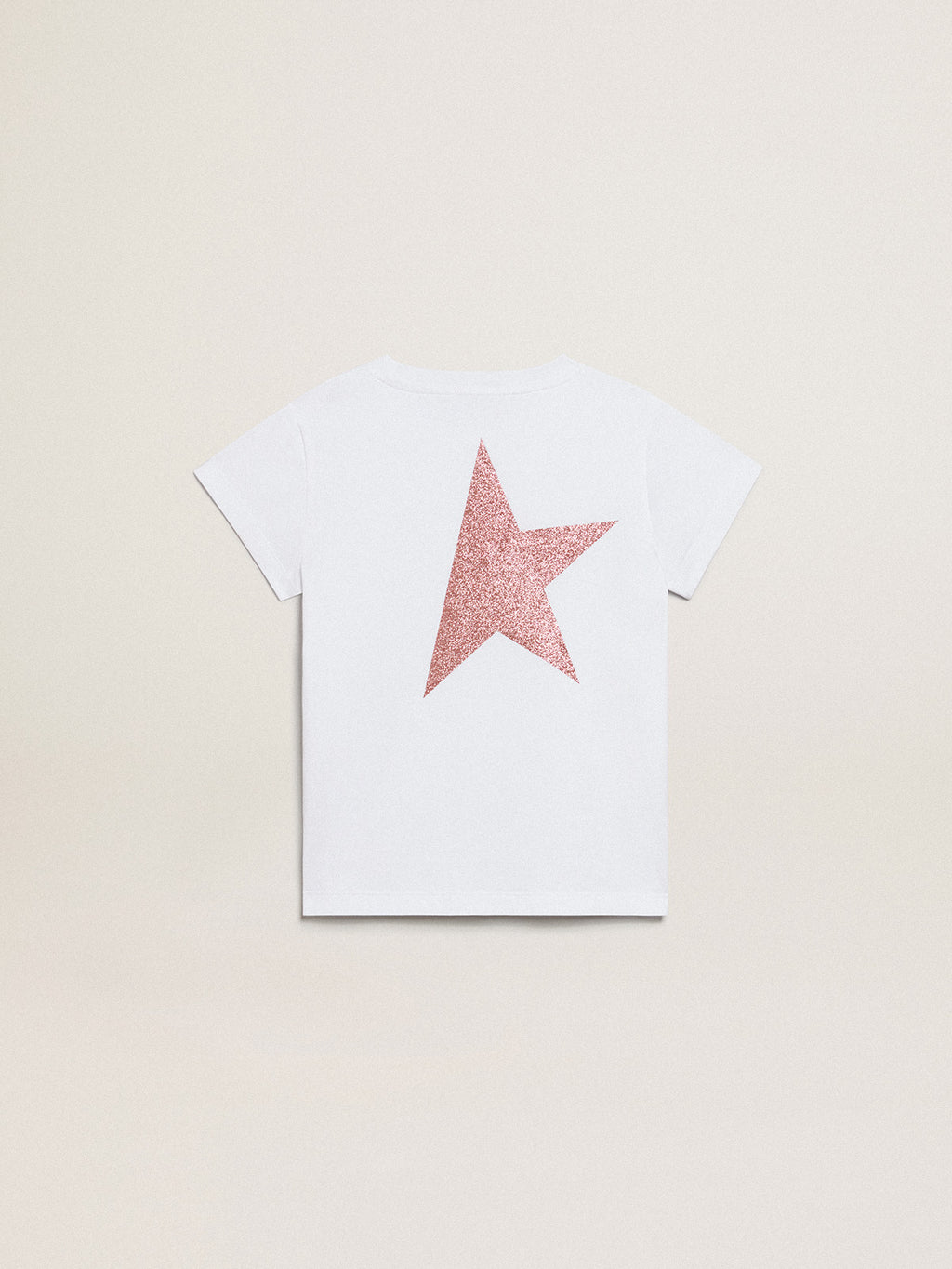 Girls' white T-shirt with pink glitter logo and maxi star| Golden Goose