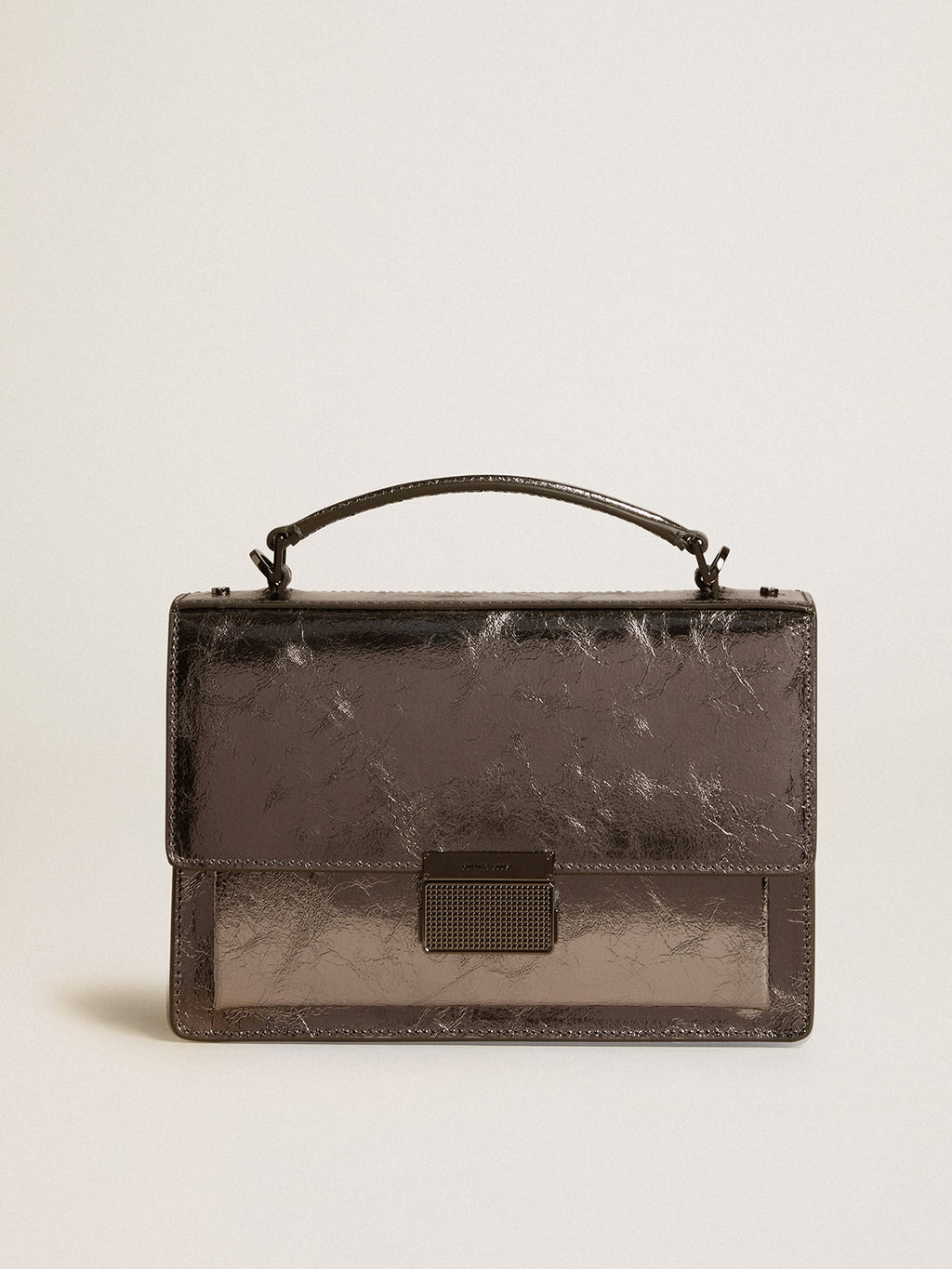 Venezia Bag in anthracite-gray metallic leather with black details| Golden Goose