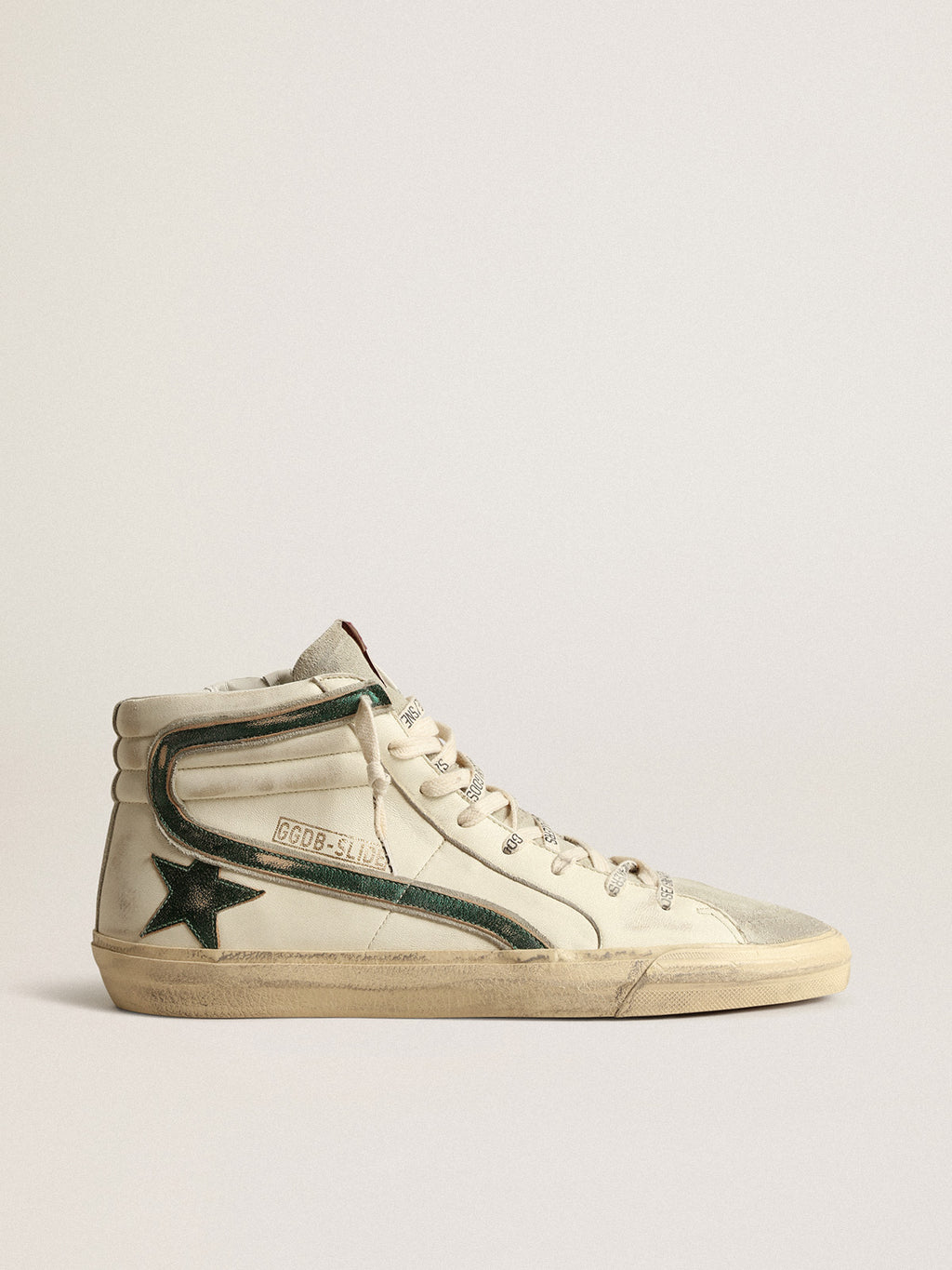 Slide in beige nappa with green laminated leather star and flash| Golden Goose