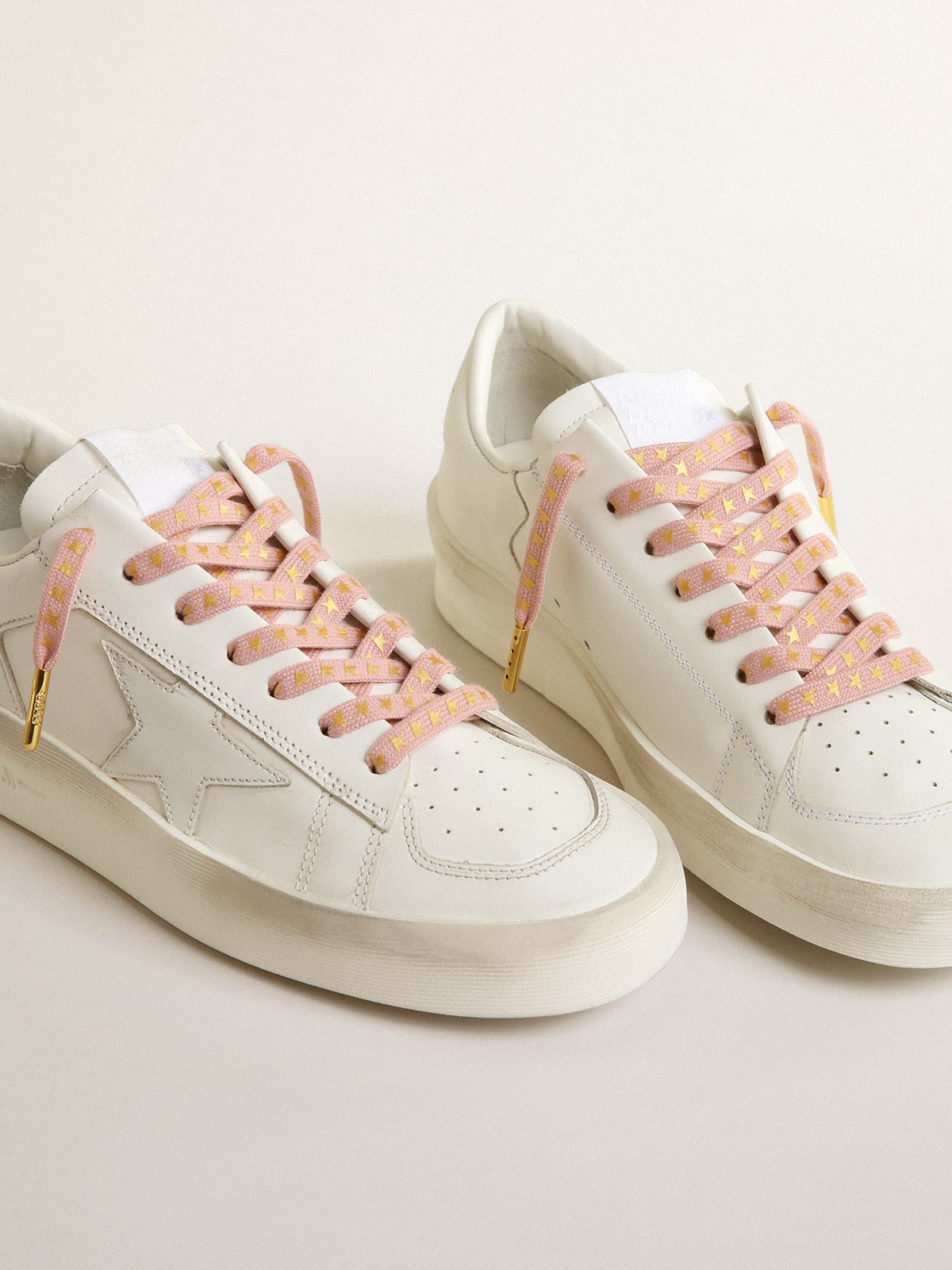 Pink cotton laces with contrasting gold stars| Golden Goose