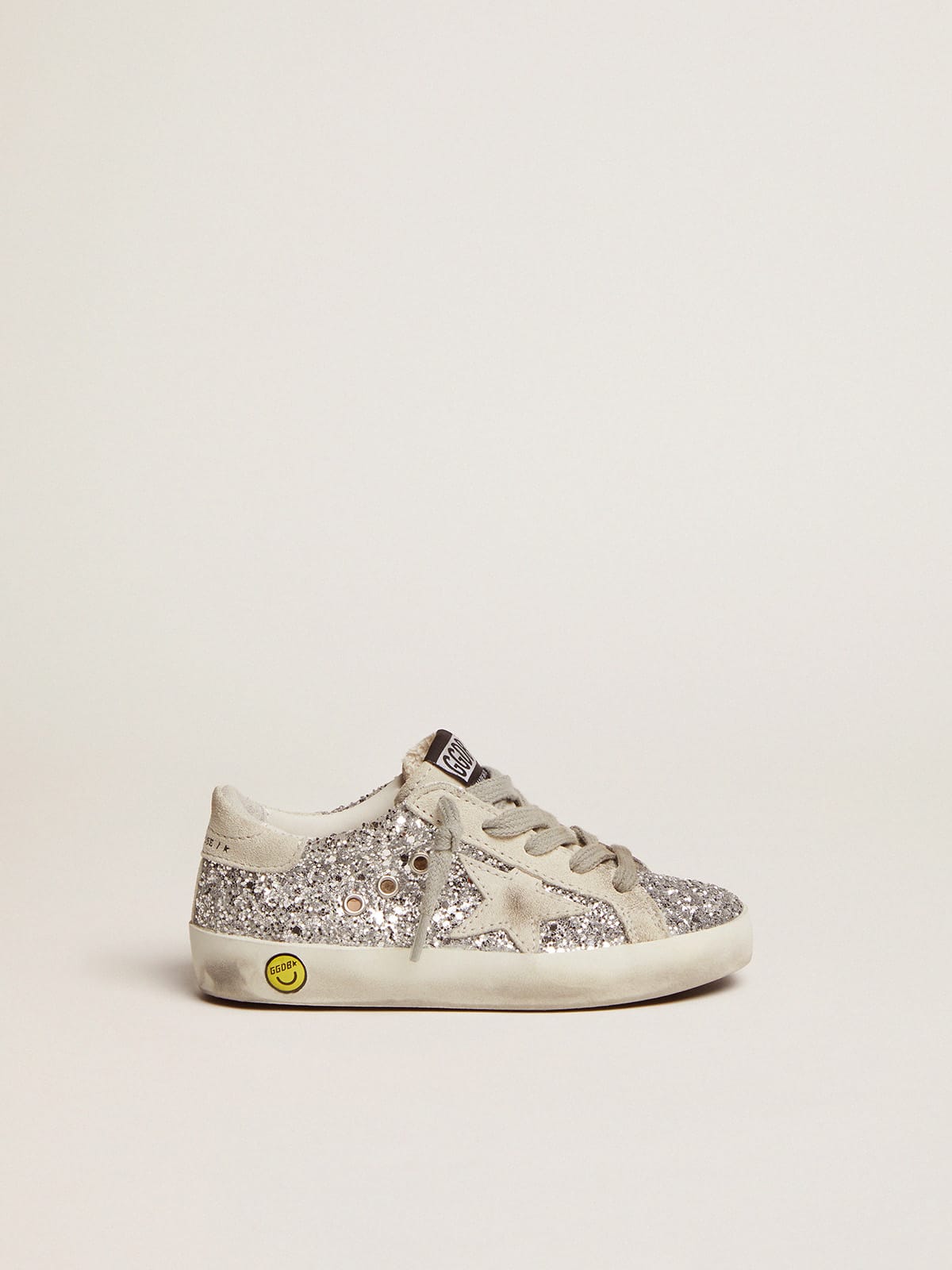 Junior Super-Star with silver glitter and suede details| Golden Goose