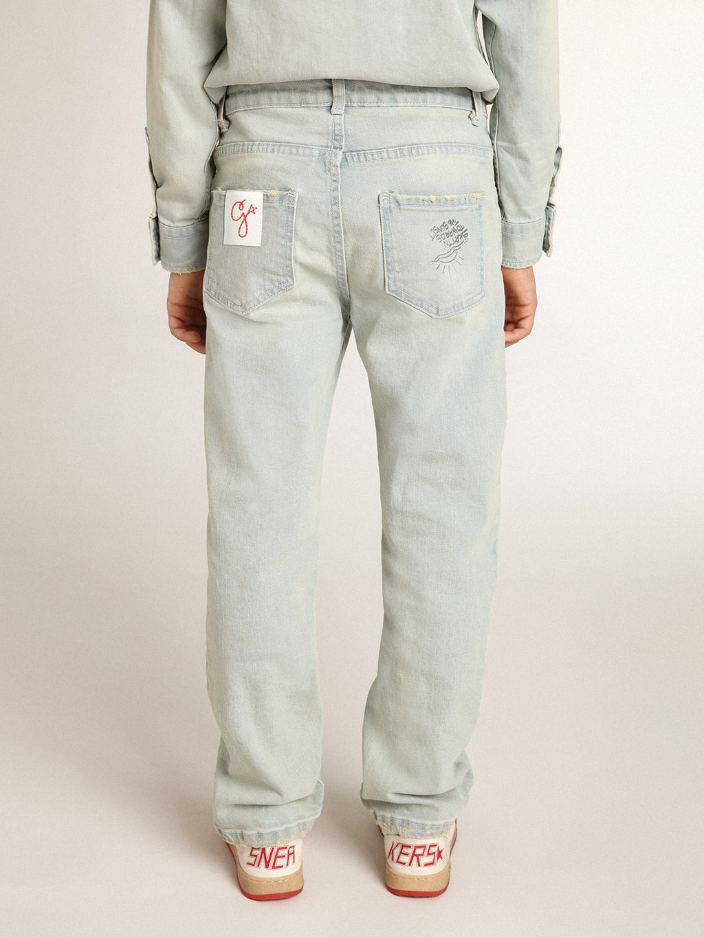 Boys' bleached jeans with distressed treatment| Golden Goose