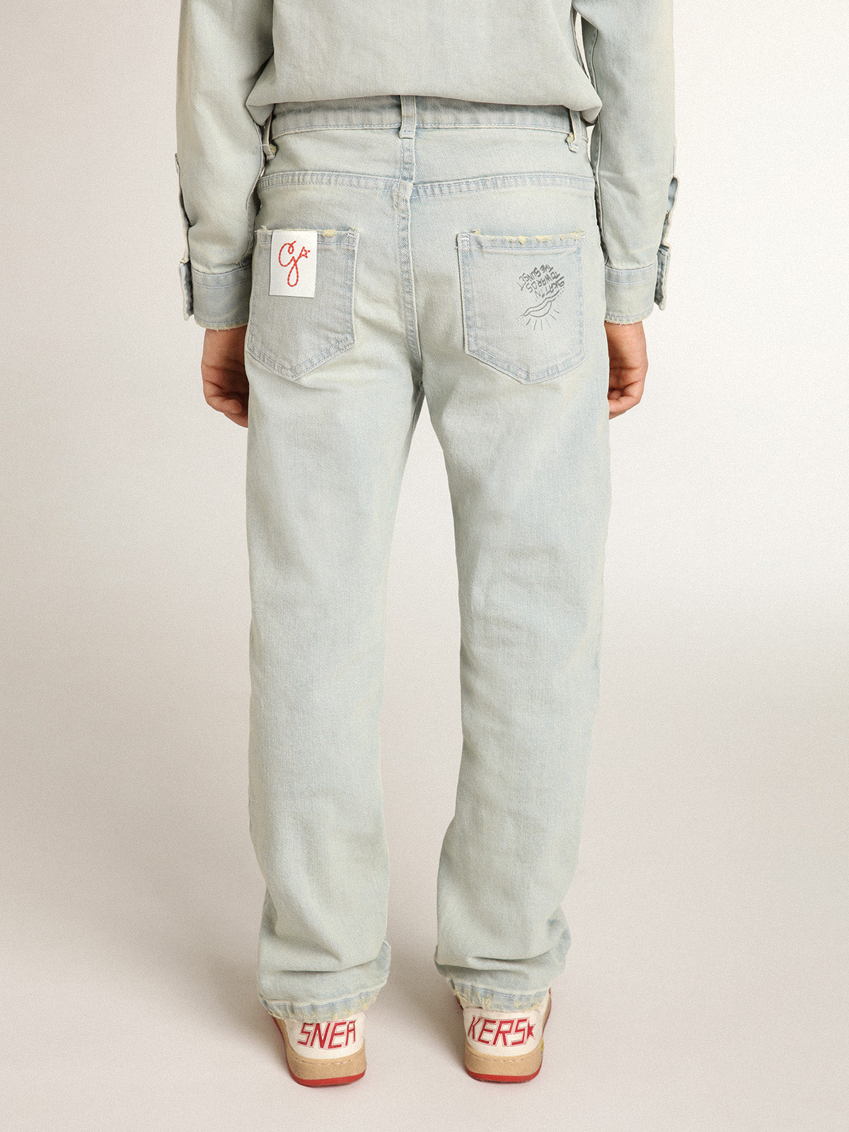 Boys' bleached jeans with distressed treatment| Golden Goose