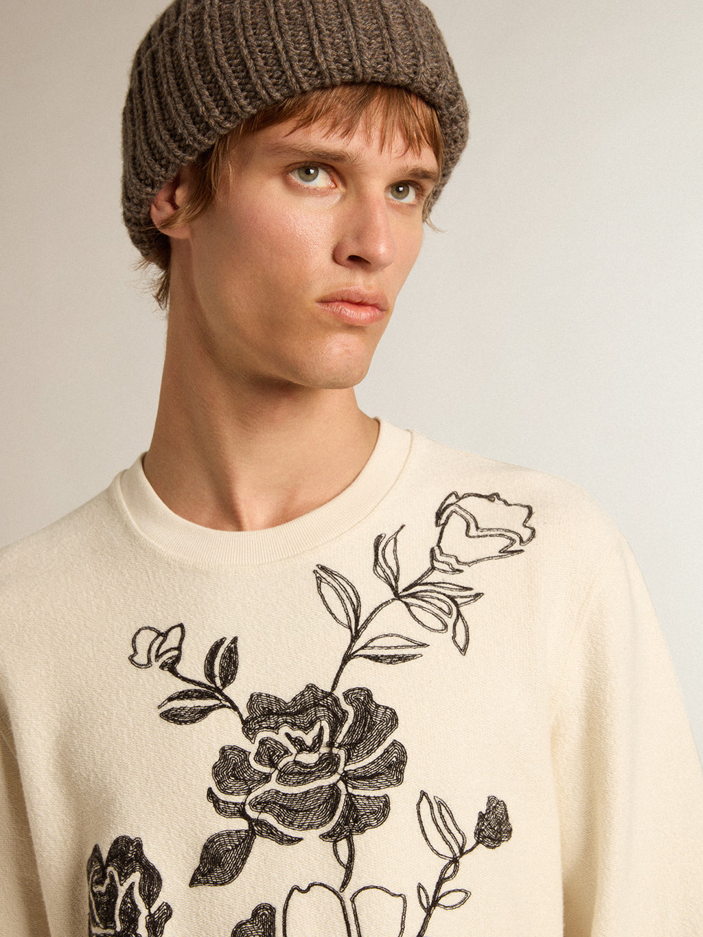 Aged white cotton sweatshirt with embroidery| Golden Goose