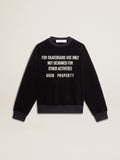 Black crew neck sweatshirt with embroidered lettering| Golden Goose