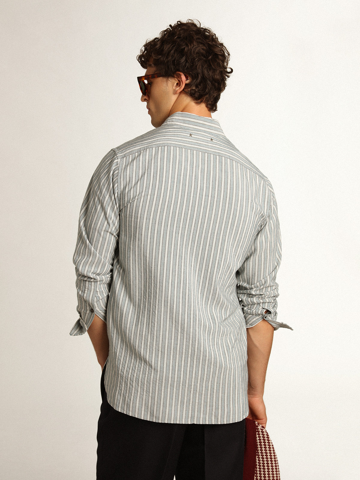 Men's shirt in viscose with stripes| Golden Goose