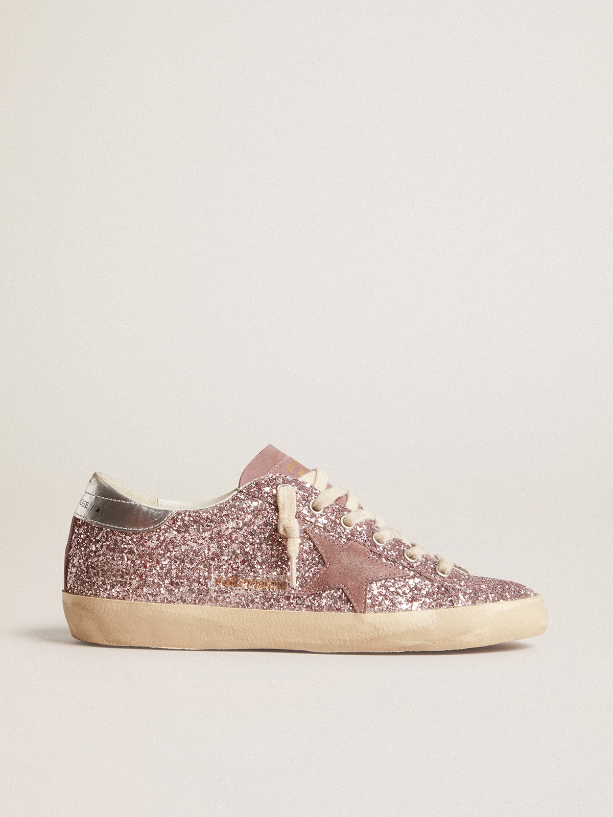 Super-Star LTD in glitter with suede star and silver heel tab| Golden Goose