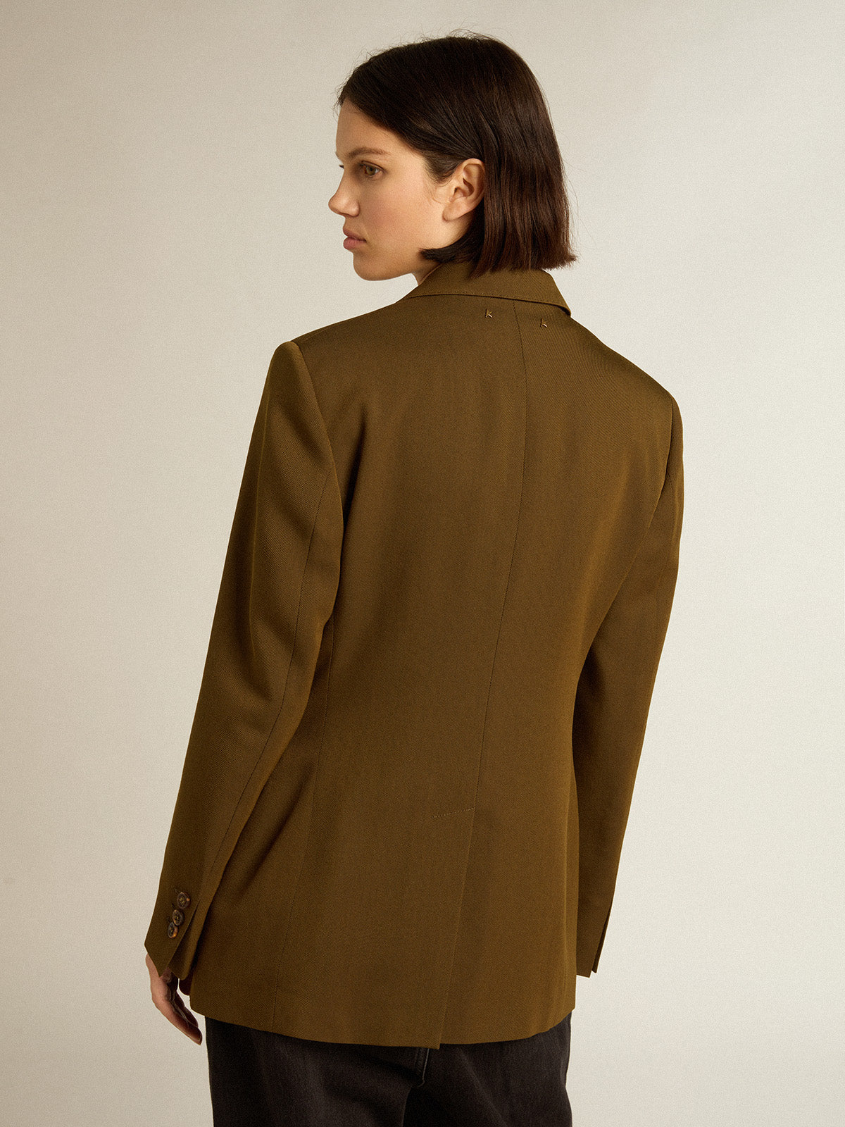 Single-breasted jacket in beech-colored wool with horn buttons| Golden Goose