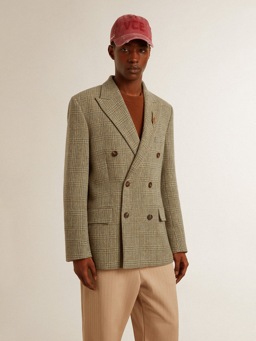Men's double-breasted blazer in Shetland wool| Golden Goose