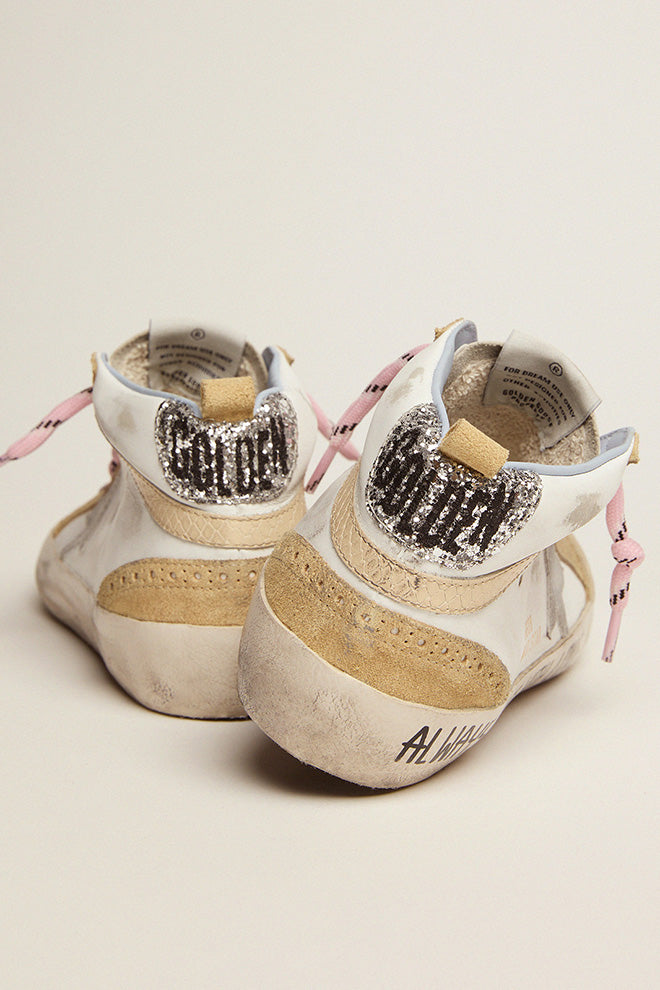 Mid Star with silver star and cream snake-print leather flash| Golden Goose