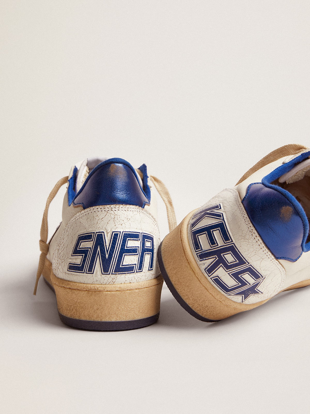 Men's Ball Star in white nappa with blue star and heel tab| Golden Goose