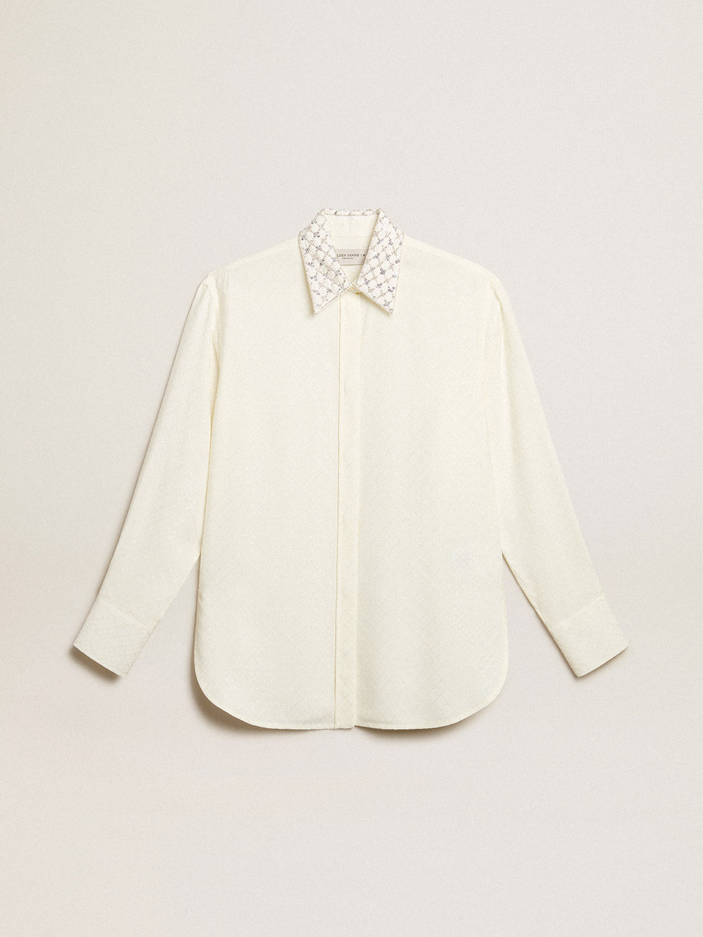 Shirt in vintage white with jacquard design and embroidery| Golden Goose