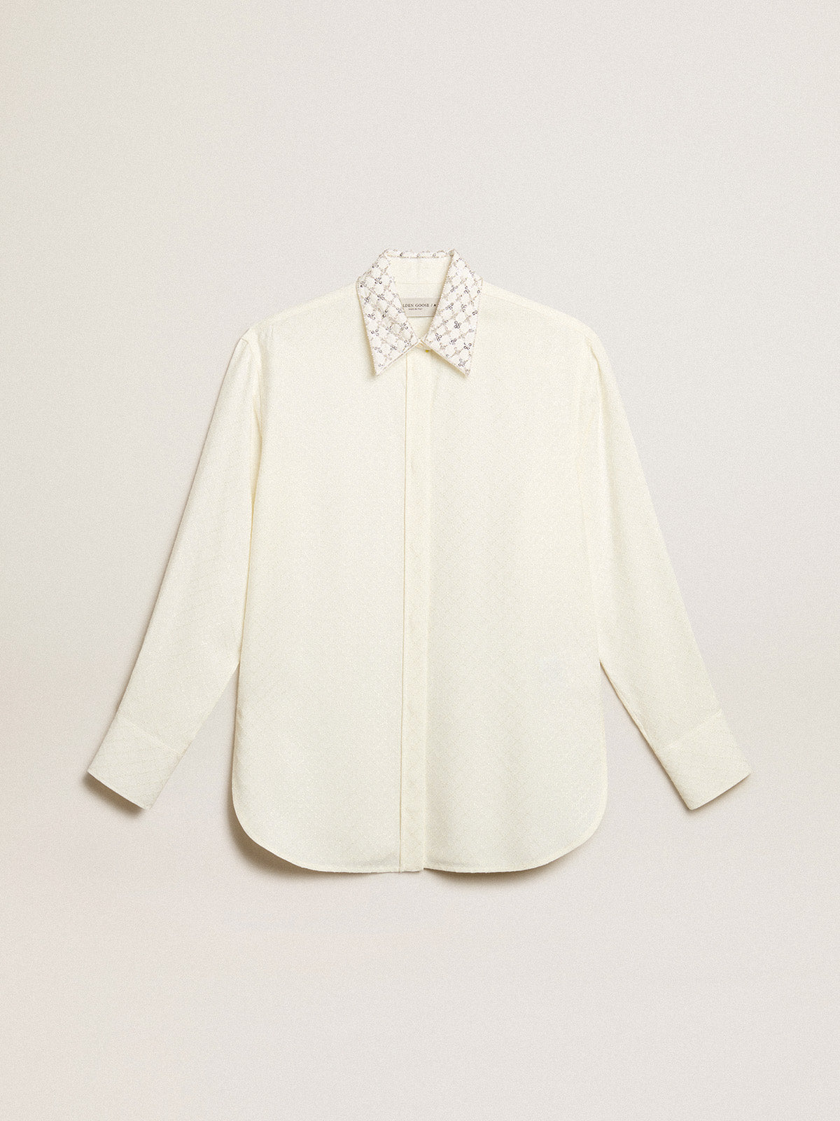 Shirt in vintage white with jacquard design and embroidery| Golden Goose