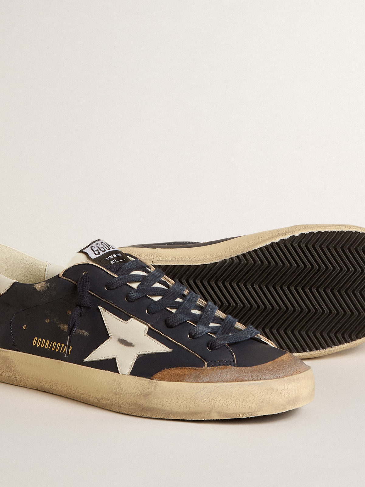 Men's Super-Star in blue nappa leather with white leather star and heel tab| Golden Goose