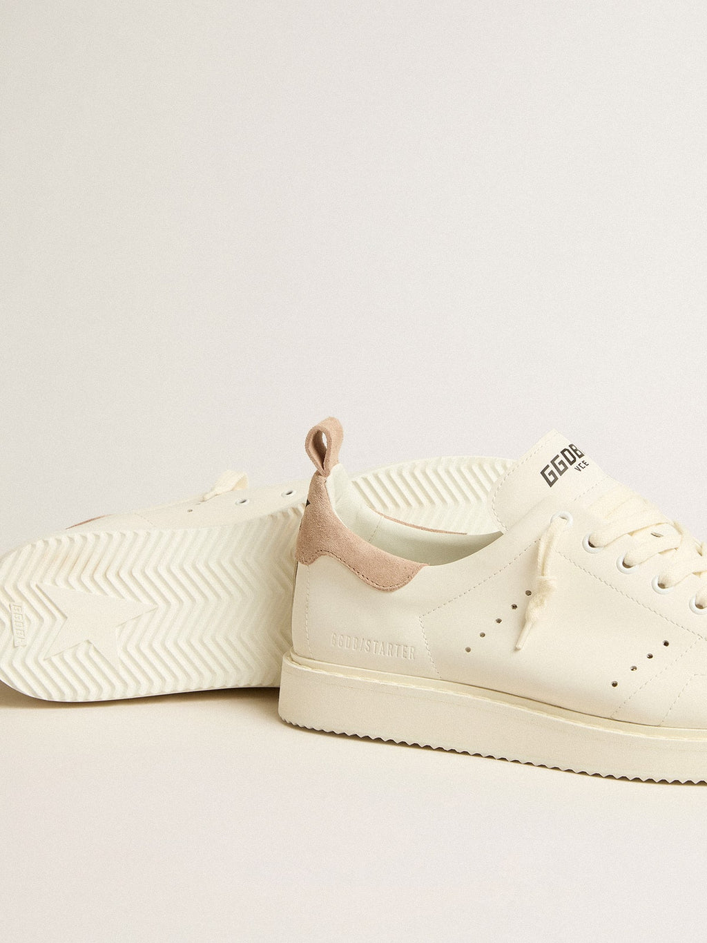 Men's Starter in white leather with light brown nubuck heel tab| Golden Goose