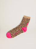 Animal-print socks with sand-colored base and fuchsia details| Golden Goose